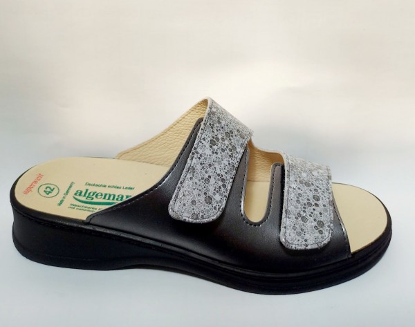 Algemare Damen Sandale Pantolette Klett für Einlagen grau 4246-9926 Leder