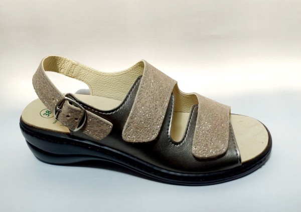 Algemare Damen Schuhe Sandale bronze Klett Leder lose Einlagen 2479-9436